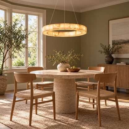 Modern Designer Chandelier Adjustable Gold Hanging Light Fixtures Alabaster LED for Dining Room