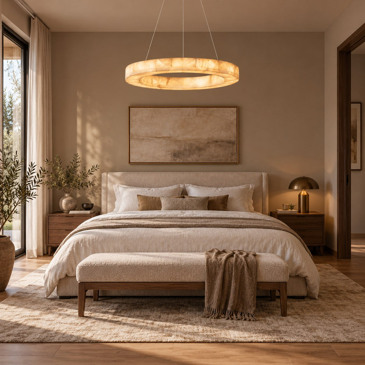 Modern Designer Chandelier Adjustable Gold Hanging Light Fixtures Alabaster LED for Dining Room
