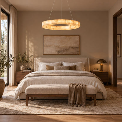 Modern Designer Chandelier Adjustable Gold Hanging Light Fixtures Alabaster LED for Dining Room