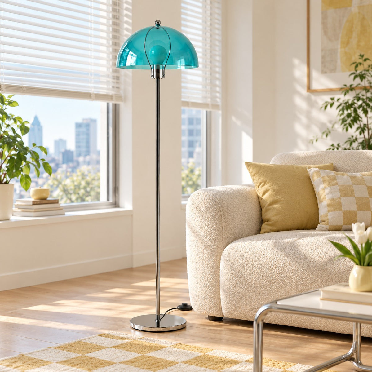 Modern Floor Lamp with Adjustable Height Iron Base and Acrylic Shade for Living Room Lighting