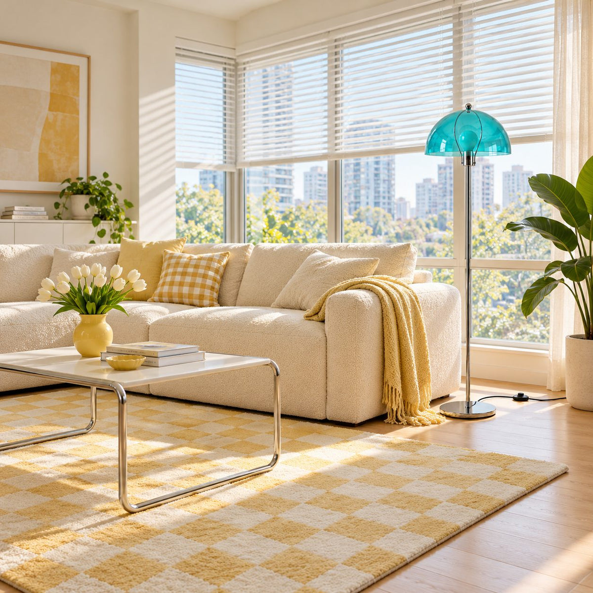 Modern Floor Lamp with Adjustable Height Iron Base and Acrylic Shade for Living Room Lighting