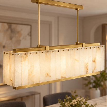 Modern Designer Chandelier Hanging Brass Frame with Alabaster Panels Soft Illumination E12