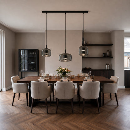 Modern Hanging Pendant Light Adjustable Black Iron Frame Hand-Blown Glass LED