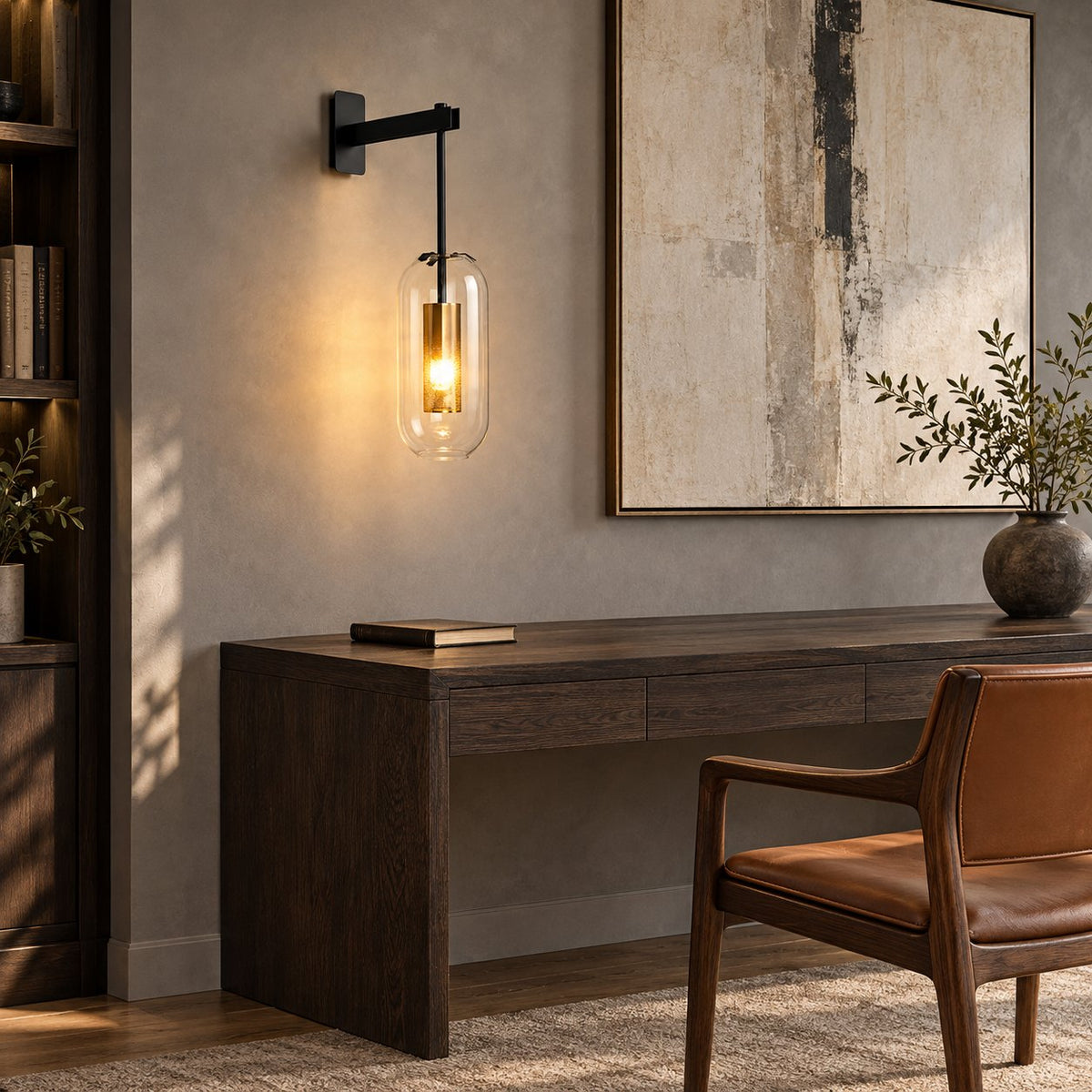 Modern Wall Light Wall Mounted Metal Frame Glass Shade LED Fixture for Ambiance