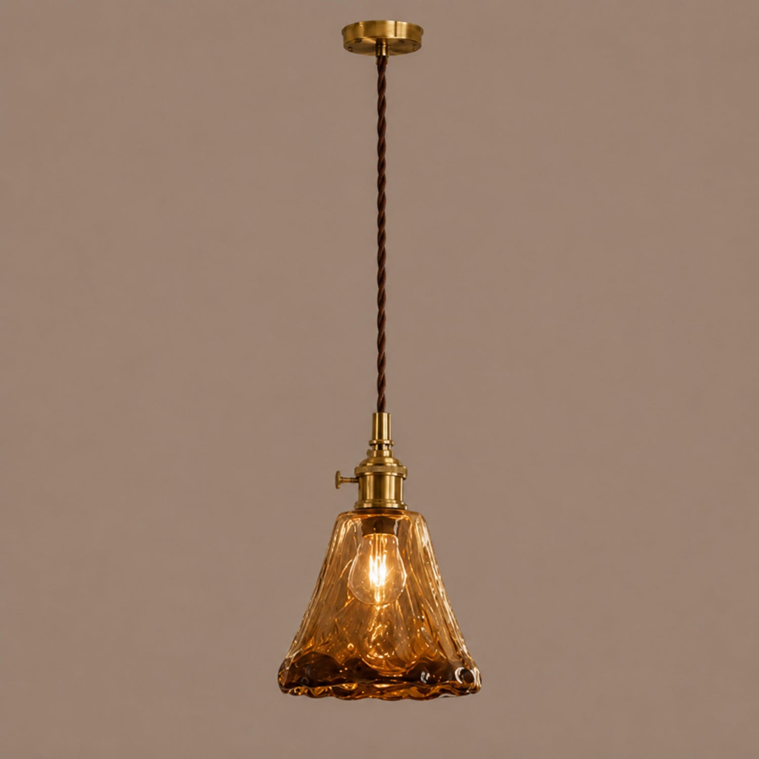 Vintage Industrial Pendant Lamp Adjustable Hanging Brass Fixture Amber Glass Shade Indoor Lighting