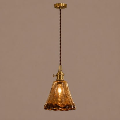 Vintage Industrial Pendant Lamp Adjustable Hanging Brass Fixture Amber Glass Shade Indoor Lighting