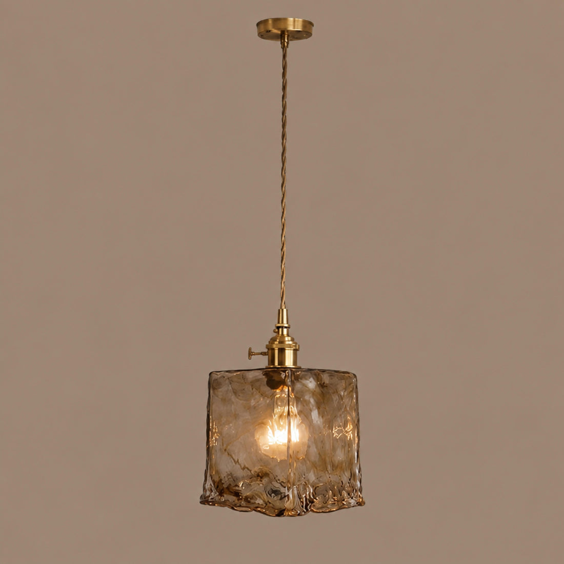 Vintage Industrial Pendant Lamp Adjustable Hanging Brass Fixture Amber Glass Shade Indoor Lighting