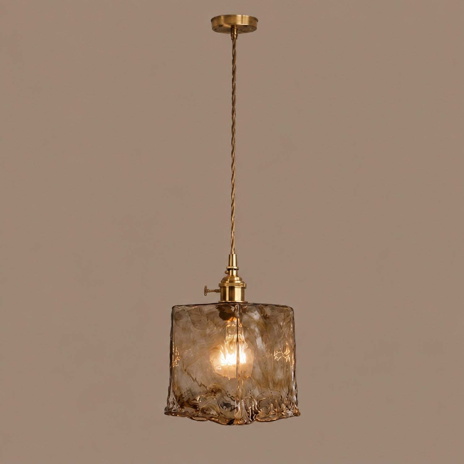 Vintage Industrial Pendant Lamp Adjustable Hanging Brass Fixture Amber Glass Shade Indoor Lighting