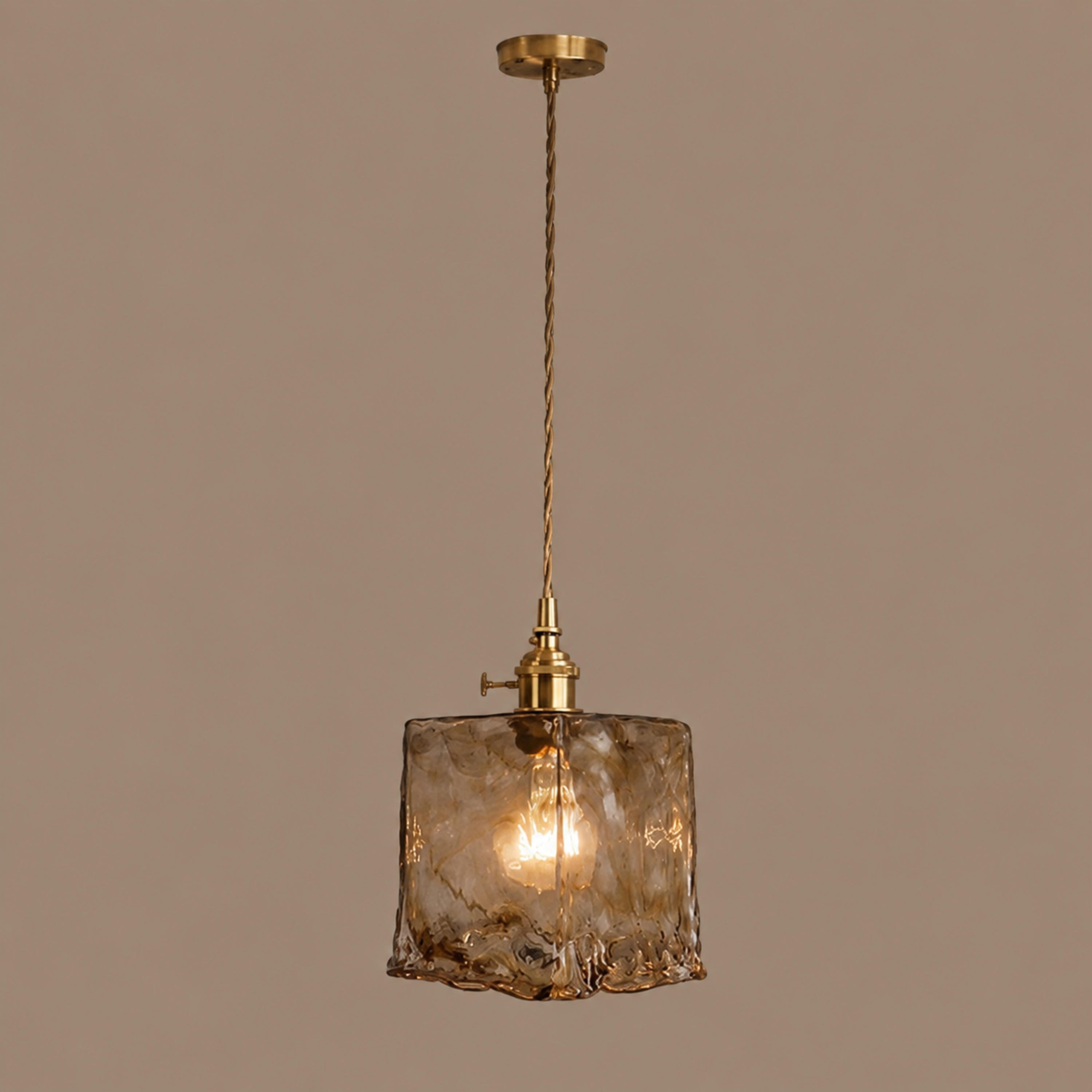 Vintage Industrial Pendant Lamp Adjustable Hanging Brass Fixture Amber Glass Shade Indoor Lighting