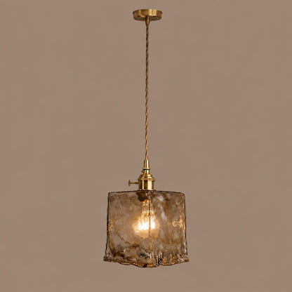 Vintage Industrial Pendant Lamp Adjustable Hanging Brass Fixture Amber Glass Shade Indoor Lighting