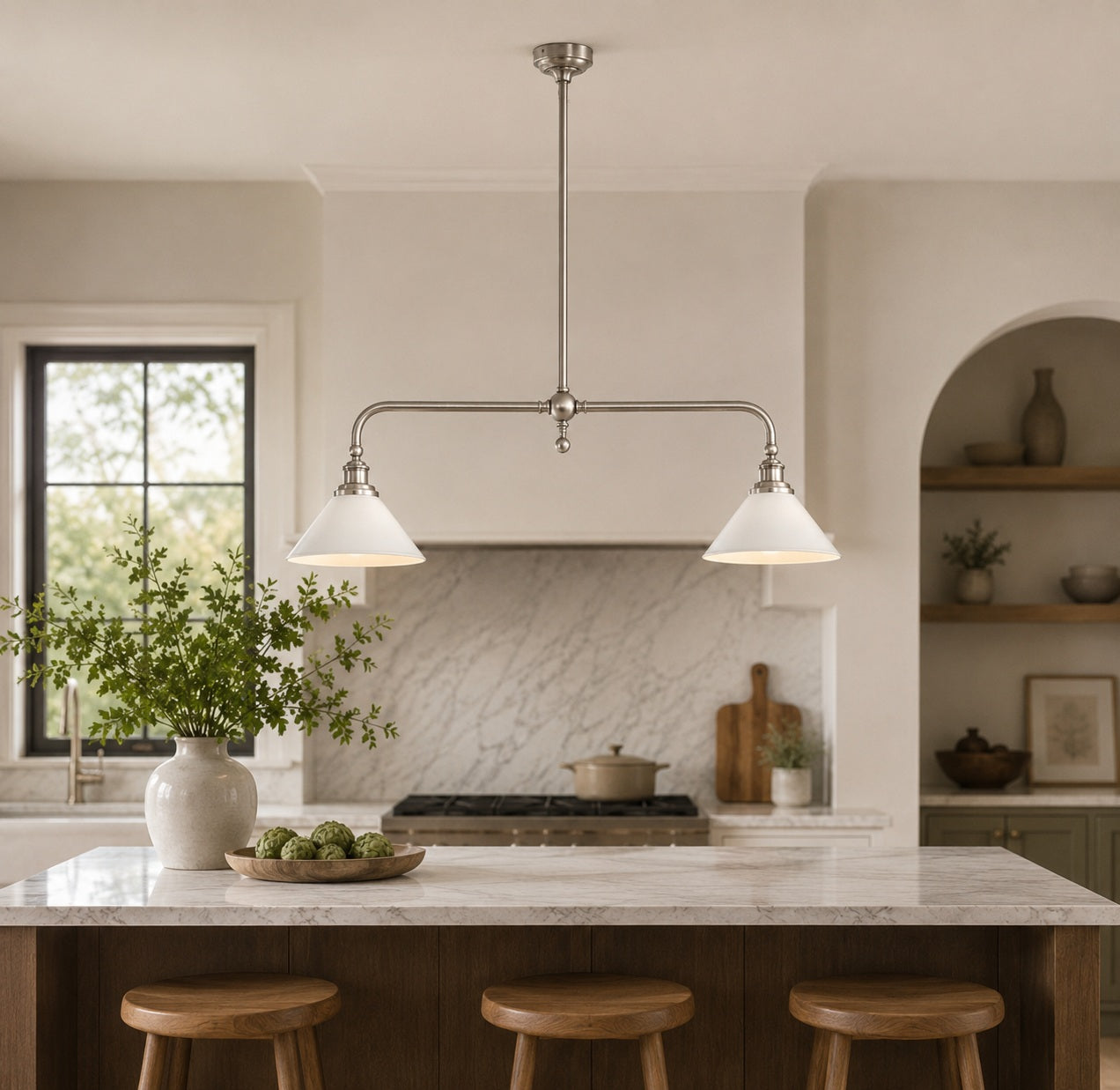 Modern Black Pendant Light Adjustable Height Glass Shade LED Hanging Fixture