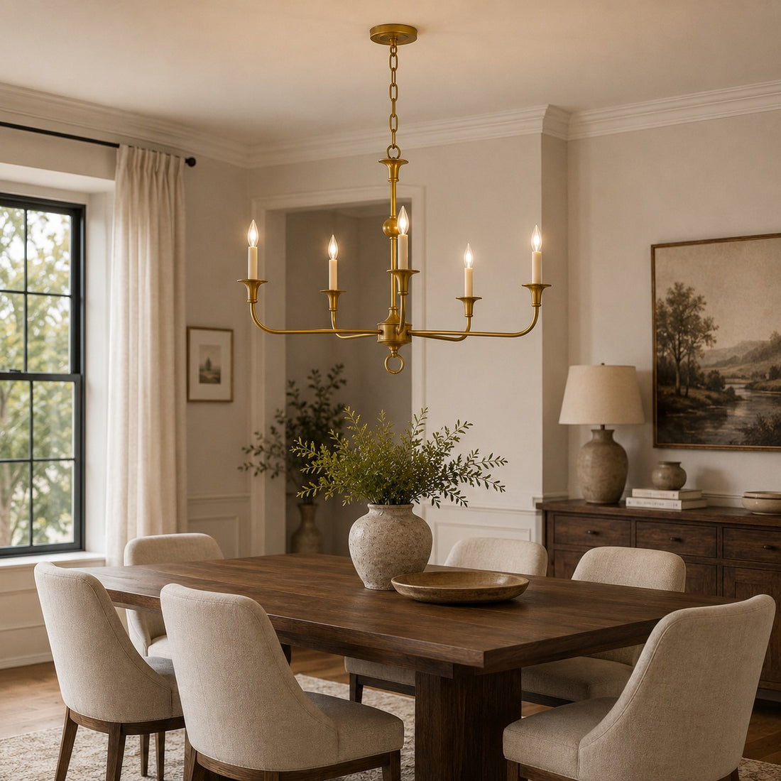 Modern Chandelier 5-Head Adjustable Flush Mount Brass E14 Candelabra Bulbs Exposed Design