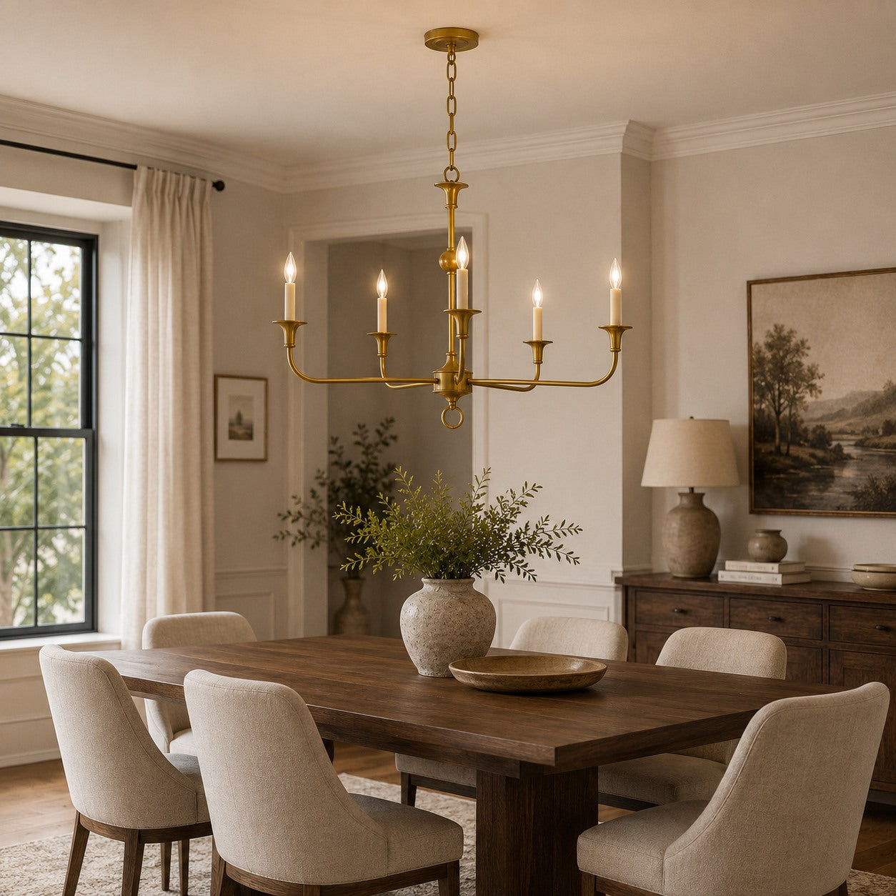 Modern Chandelier 5-Head Adjustable Flush Mount Brass E14 Candelabra Bulbs Exposed Design
