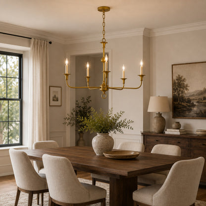 Modern Chandelier 5-Head Adjustable Flush Mount Brass E14 Candelabra Bulbs Exposed Design