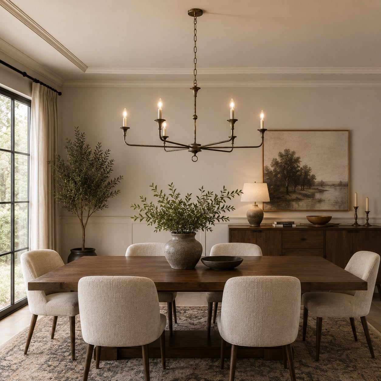 Modern Chandelier 5-Head Adjustable Flush Mount Brass E14 Candelabra Bulbs Exposed Design