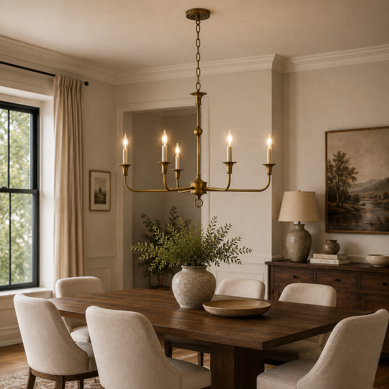 Modern Chandelier 5-Head Adjustable Flush Mount Brass E14 Candelabra Bulbs Exposed Design
