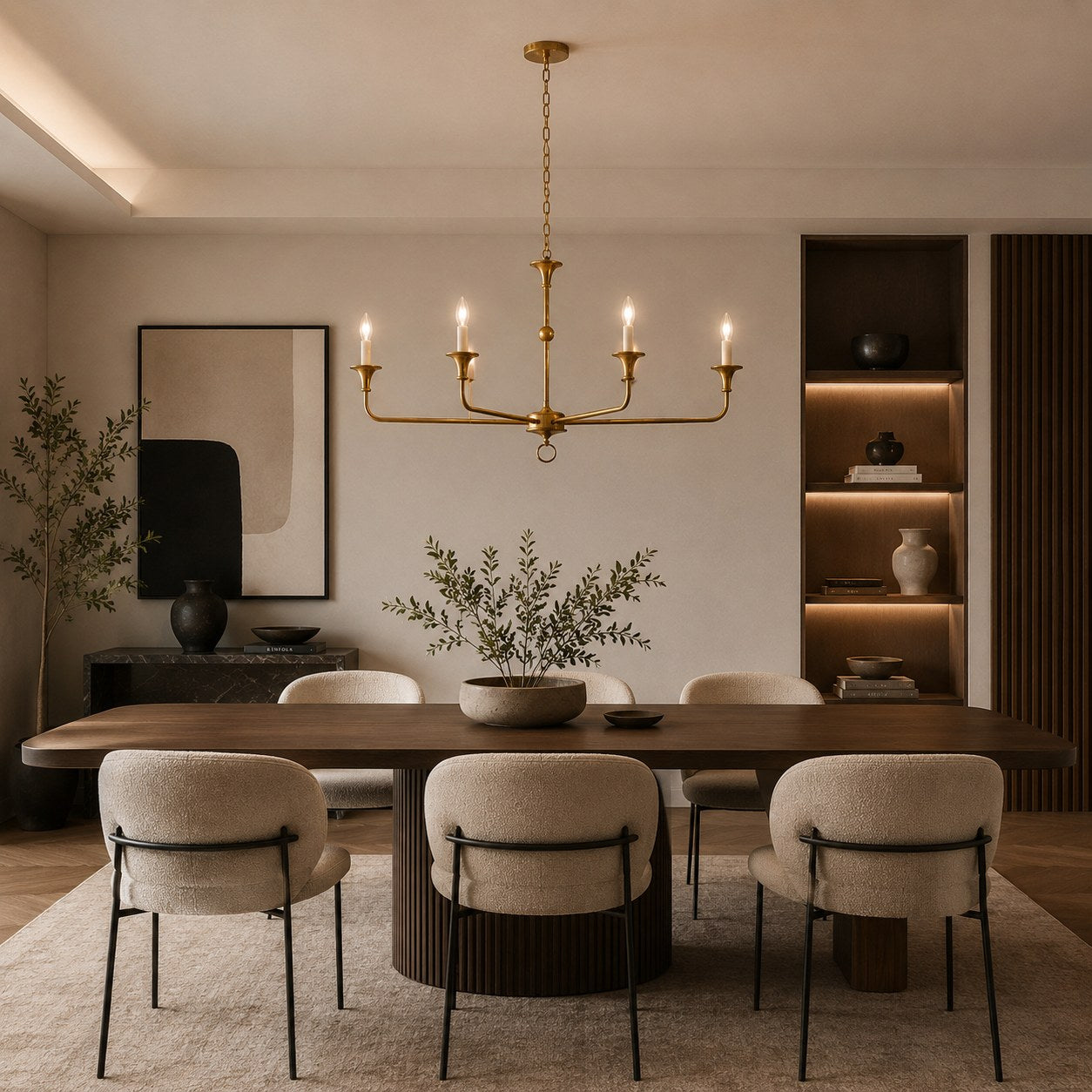 Modern Chandelier 5-Head Adjustable Flush Mount Brass E14 Candelabra Bulbs Exposed Design