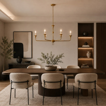 Modern Chandelier 5-Head Adjustable Flush Mount Brass E14 Candelabra Bulbs Exposed Design
