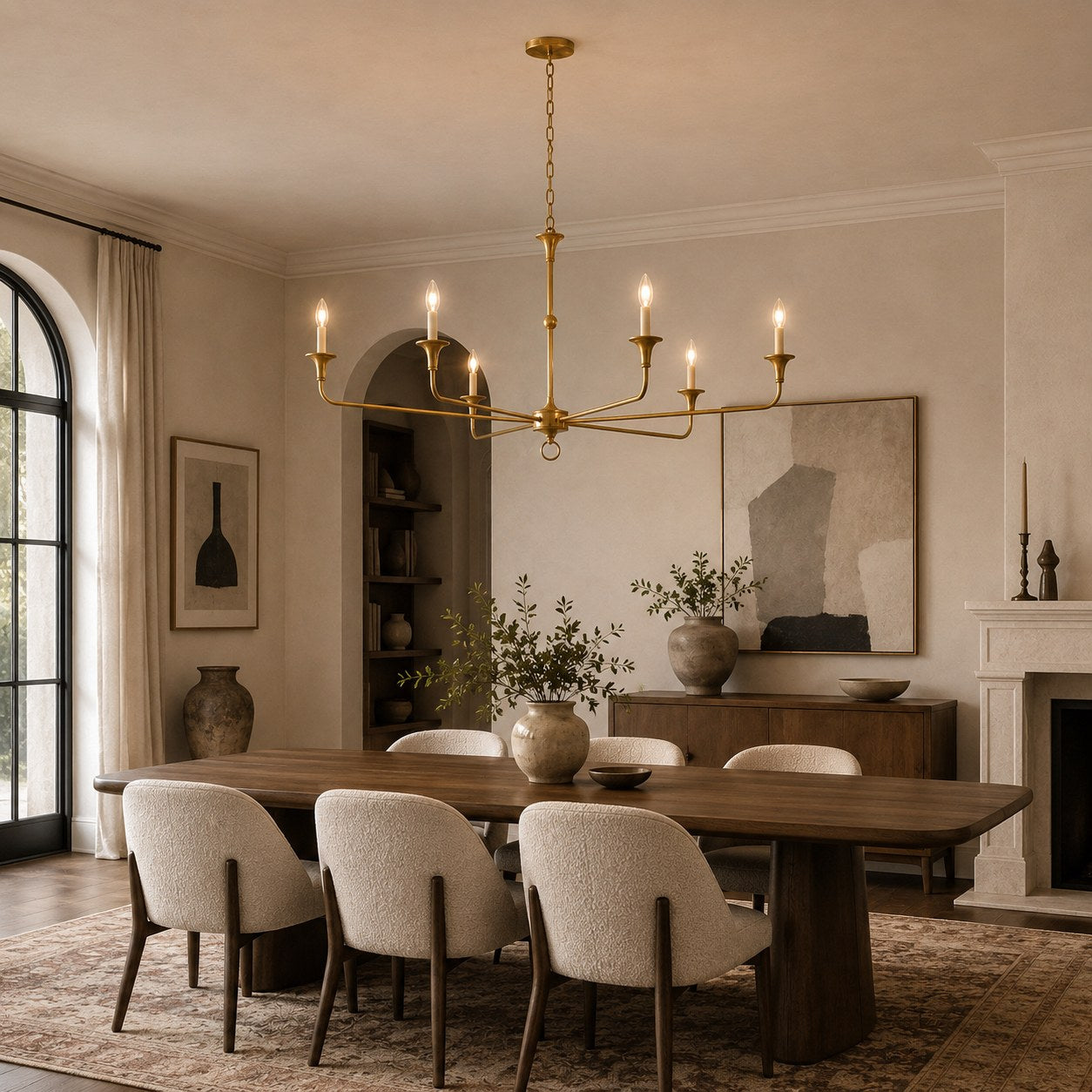 Modern Chandelier 5-Head Adjustable Flush Mount Brass E14 Candelabra Bulbs Exposed Design