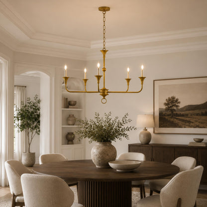 Modern Chandelier 5-Head Adjustable Flush Mount Brass E14 Candelabra Bulbs Exposed Design