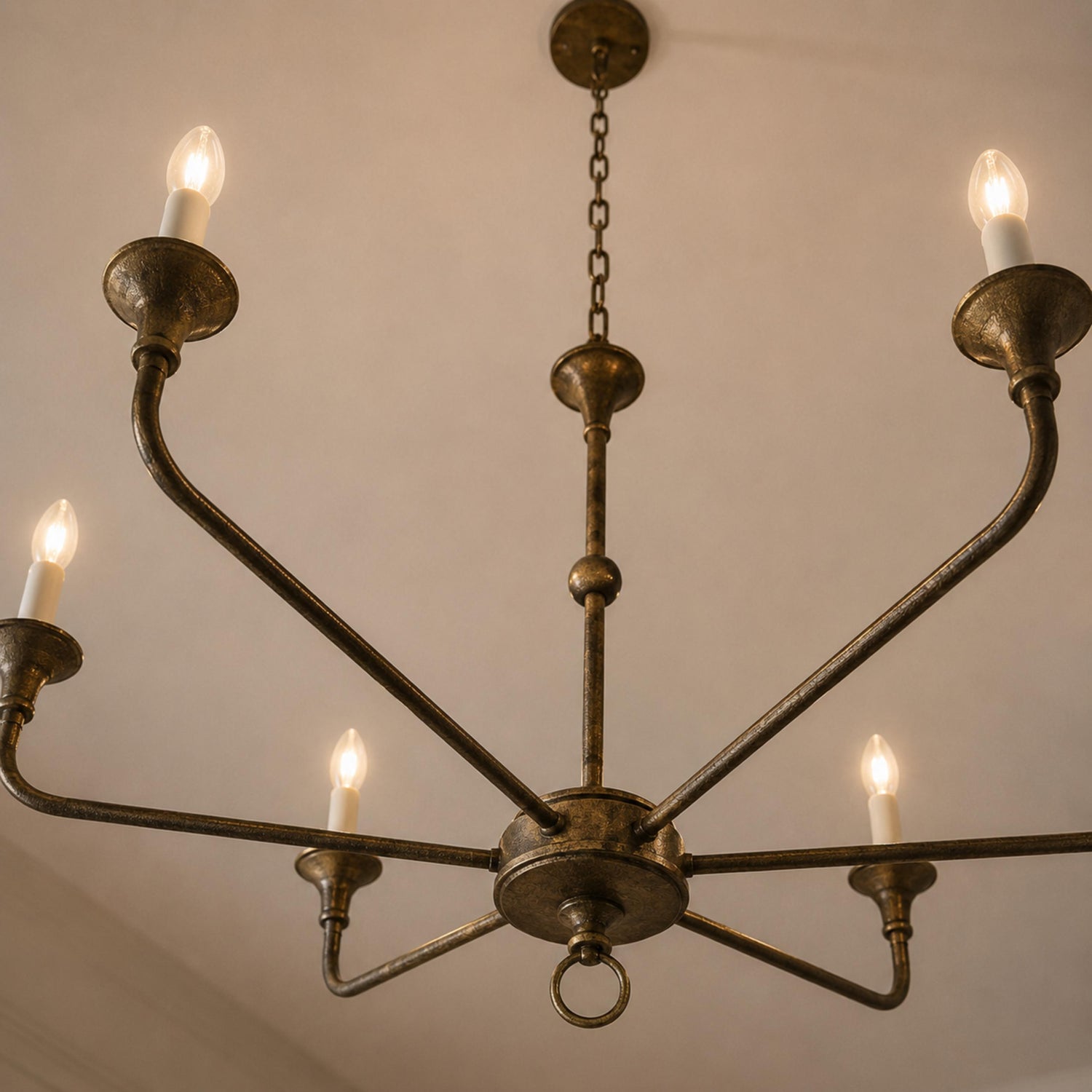 Modern Chandelier 5-Head Adjustable Flush Mount Brass E14 Candelabra Bulbs Exposed Design