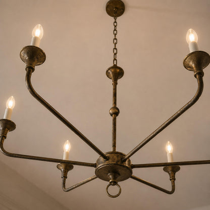 Modern Chandelier 5-Head Adjustable Flush Mount Brass E14 Candelabra Bulbs Exposed Design