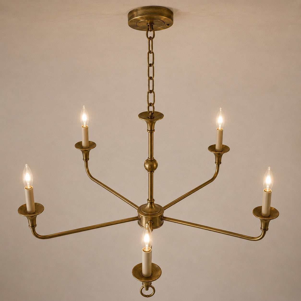 Modern Chandelier 5-Head Adjustable Flush Mount Brass E14 Candelabra Bulbs Exposed Design