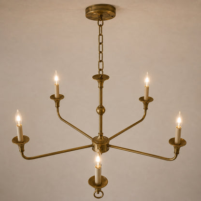 Modern Chandelier 5-Head Adjustable Flush Mount Brass E14 Candelabra Bulbs Exposed Design