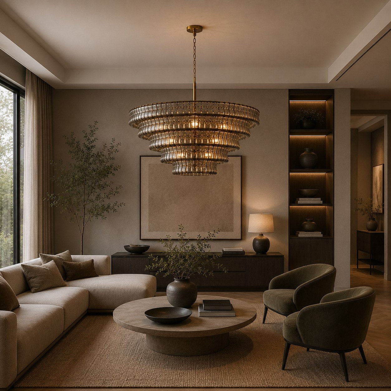 Modern Chandelier Light Adjustable Hanging Fixture Steel Glass 6 Bulb Dimmable Indoor Lighting
