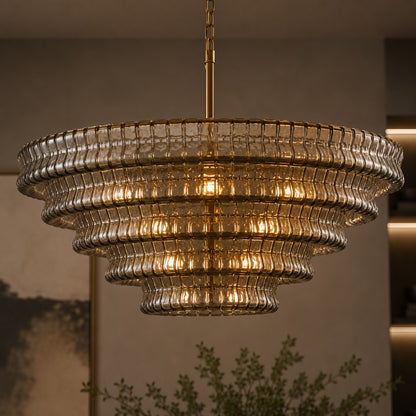Modern Chandelier Light Adjustable Hanging Fixture Steel Glass 6 Bulb Dimmable Indoor Lighting