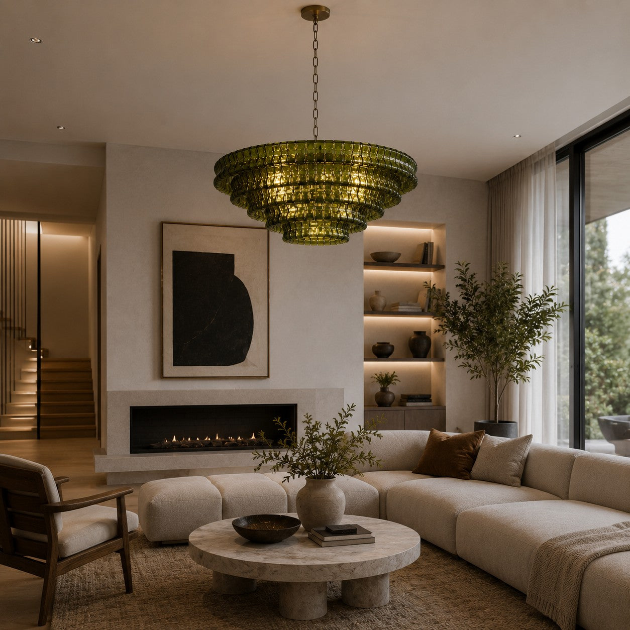 Modern Chandelier Light Adjustable Hanging Fixture Steel Glass 6 Bulb Dimmable Indoor Lighting
