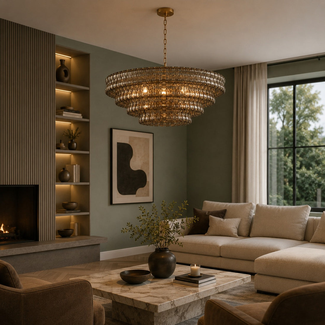 Modern Chandelier Light Adjustable Hanging Fixture Steel Glass 6 Bulb Dimmable Indoor Lighting