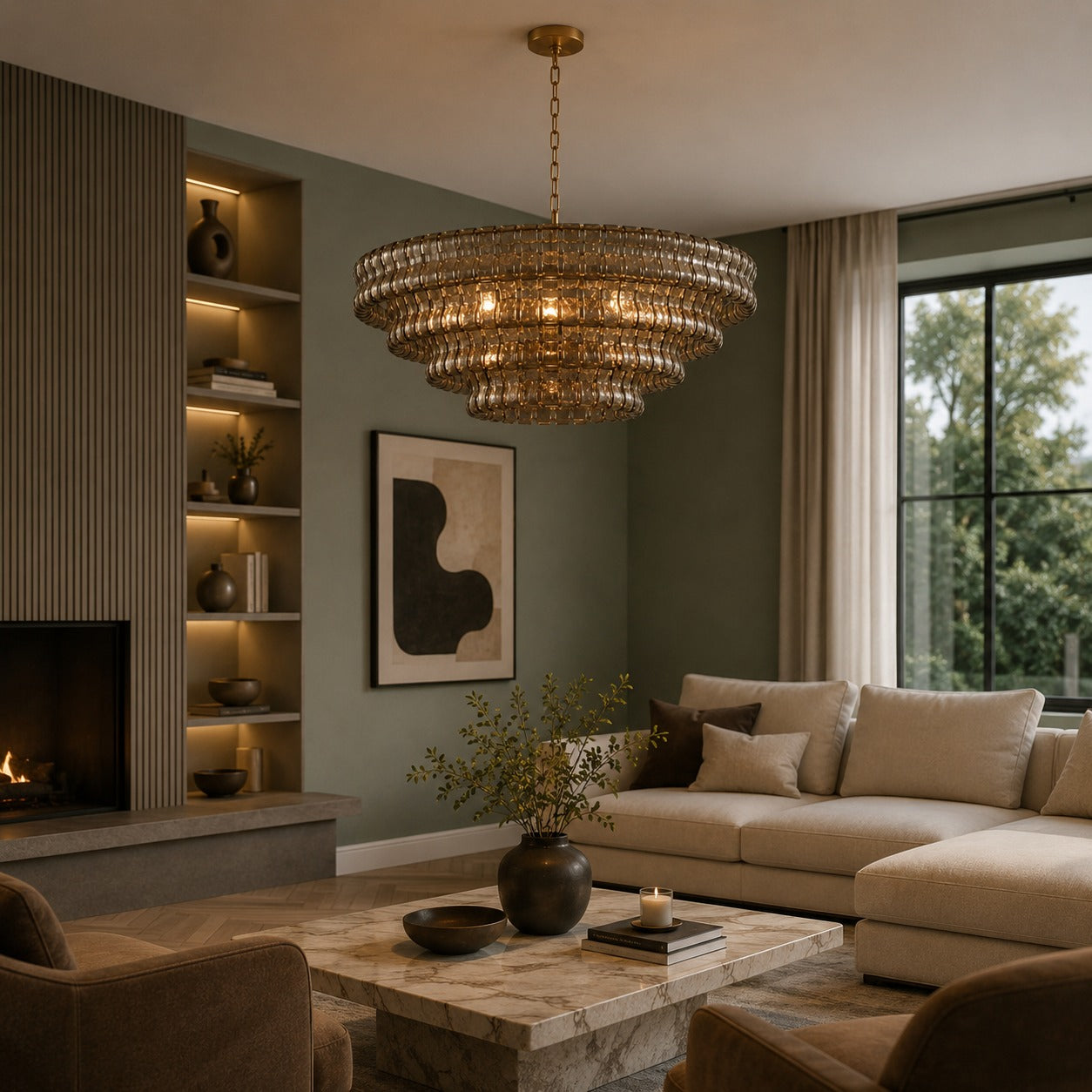 Modern Chandelier Light Adjustable Hanging Fixture Steel Glass 6 Bulb Dimmable Indoor Lighting