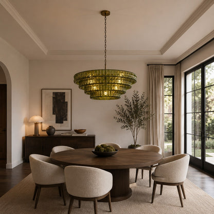 Modern Chandelier Light Adjustable Hanging Fixture Steel Glass 6 Bulb Dimmable Indoor Lighting