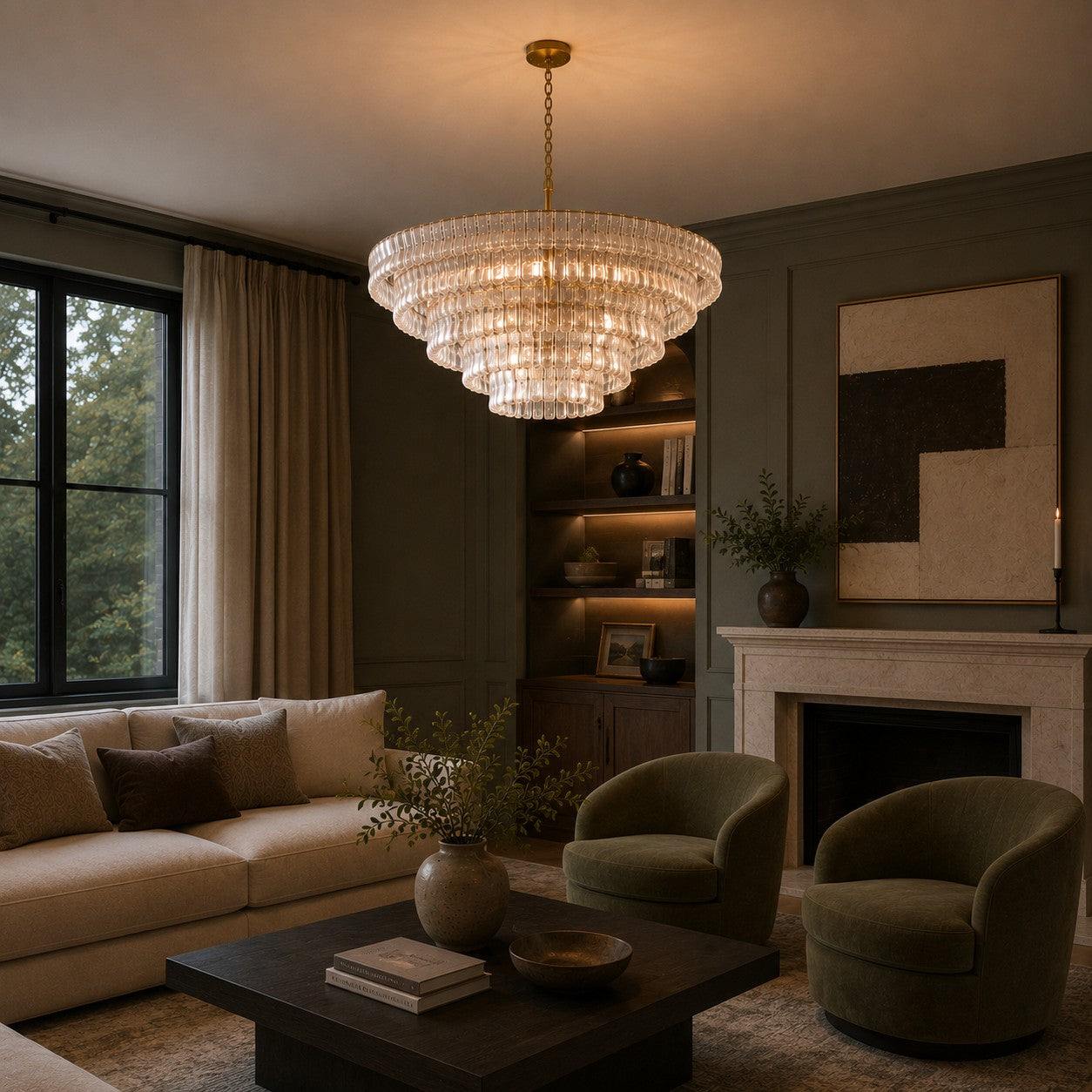 Modern Chandelier Light Adjustable Hanging Fixture Steel Glass 6 Bulb Dimmable Indoor Lighting