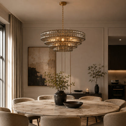 Modern Chandelier Light Adjustable Hanging Fixture Steel Glass 6 Bulb Dimmable Indoor Lighting