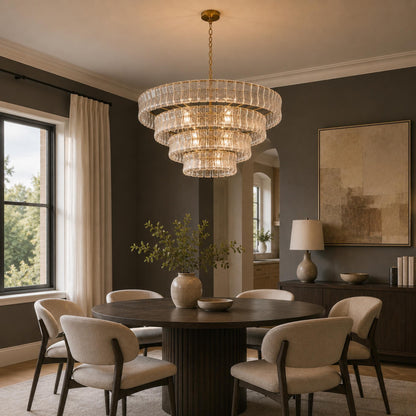 Modern Chandelier Light Adjustable Hanging Fixture Steel Glass 6 Bulb Dimmable Indoor Lighting