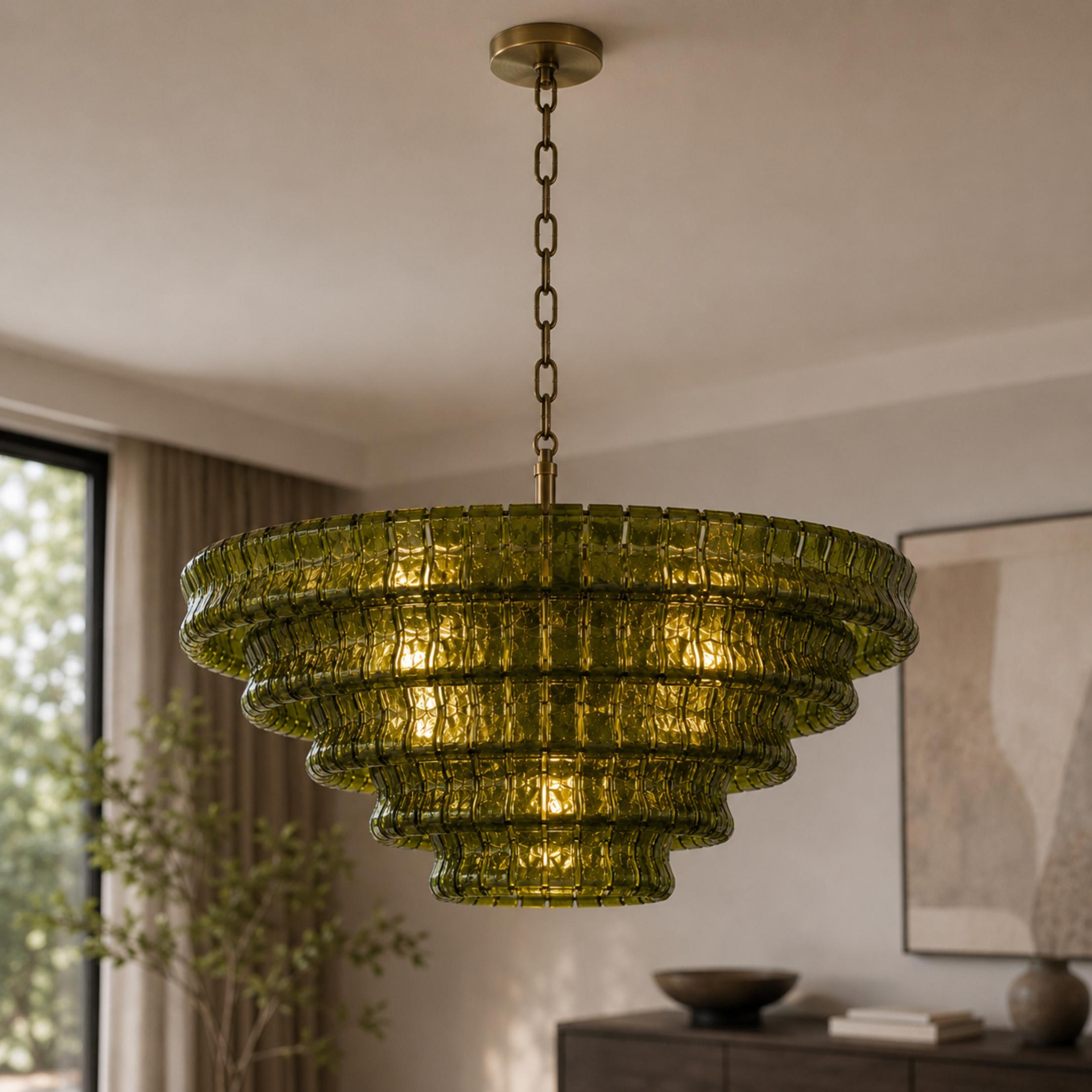 Modern Chandelier Light Adjustable Hanging Fixture Steel Glass 6 Bulb Dimmable Indoor Lighting