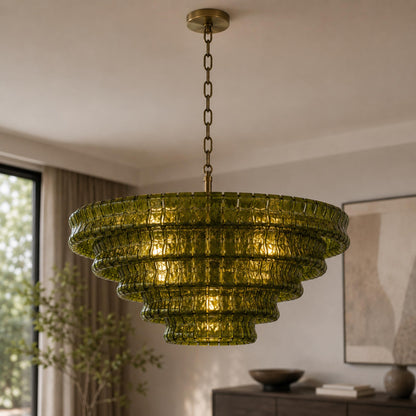 Modern Chandelier Light Adjustable Hanging Fixture Steel Glass 6 Bulb Dimmable Indoor Lighting