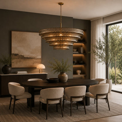 Modern Chandelier Light Adjustable Hanging Fixture Steel Glass 6 Bulb Dimmable Indoor Lighting