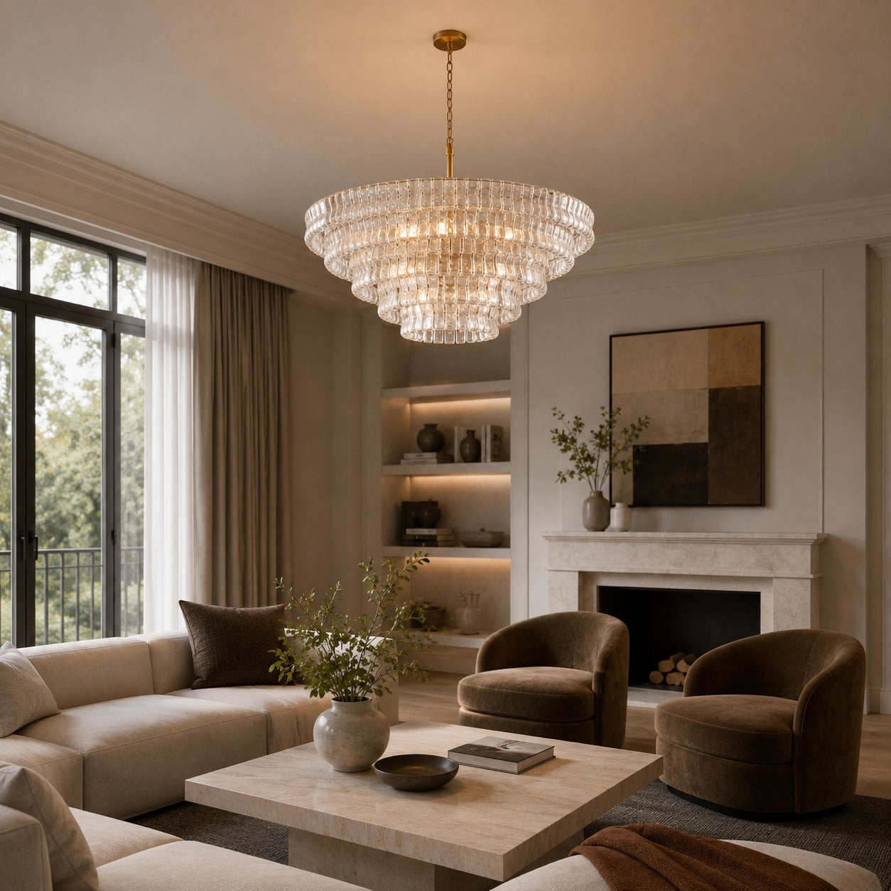Modern Chandelier Light Adjustable Hanging Fixture Steel Glass 6 Bulb Dimmable Indoor Lighting