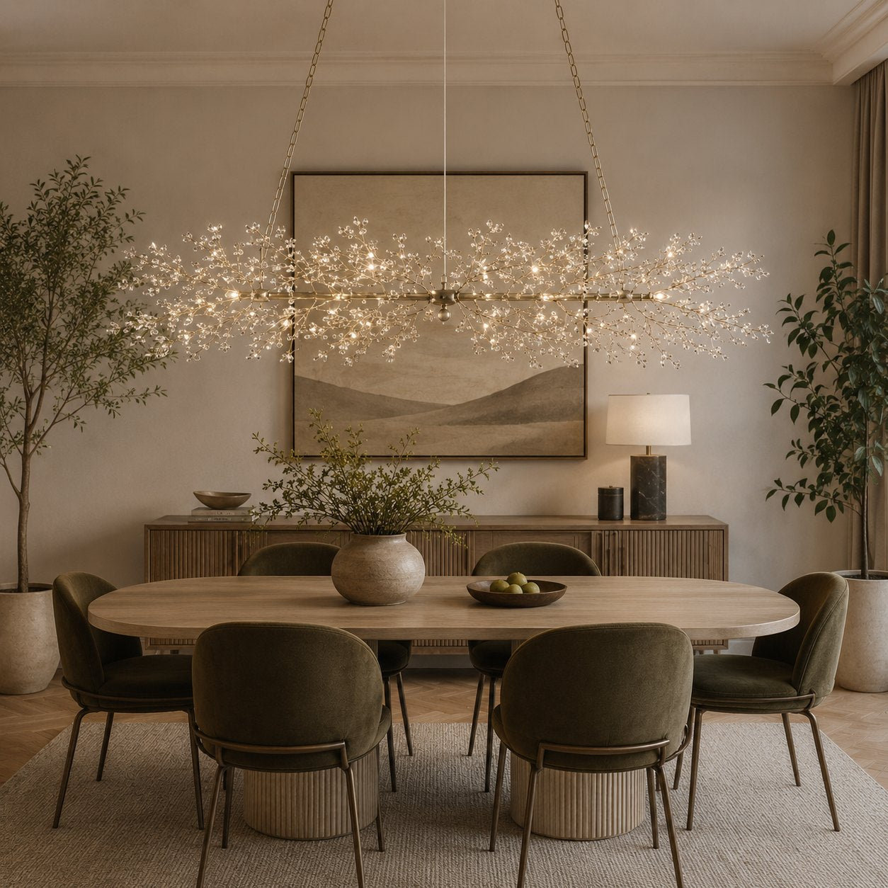 Modern Chandelier Light Hanging Metal and Glass Dimmable 8 Bulb Fixture Adjustable Length