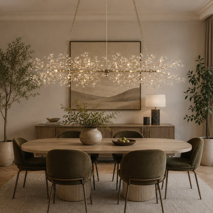 Modern Chandelier Light Hanging Metal and Glass Dimmable 8 Bulb Fixture Adjustable Length