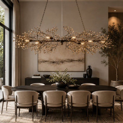 Modern Chandelier Light Hanging Metal and Glass Dimmable 8 Bulb Fixture Adjustable Length
