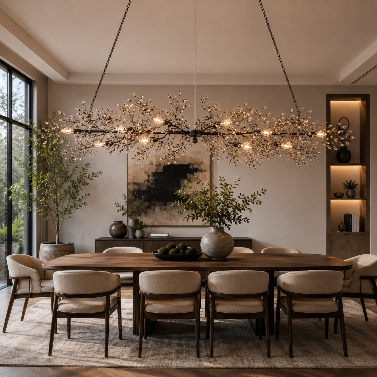Modern Chandelier Light Hanging Metal and Glass Dimmable 8 Bulb Fixture Adjustable Length