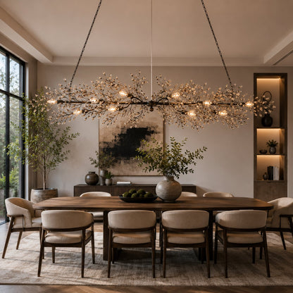 Modern Chandelier Light Hanging Metal and Glass Dimmable 8 Bulb Fixture Adjustable Length