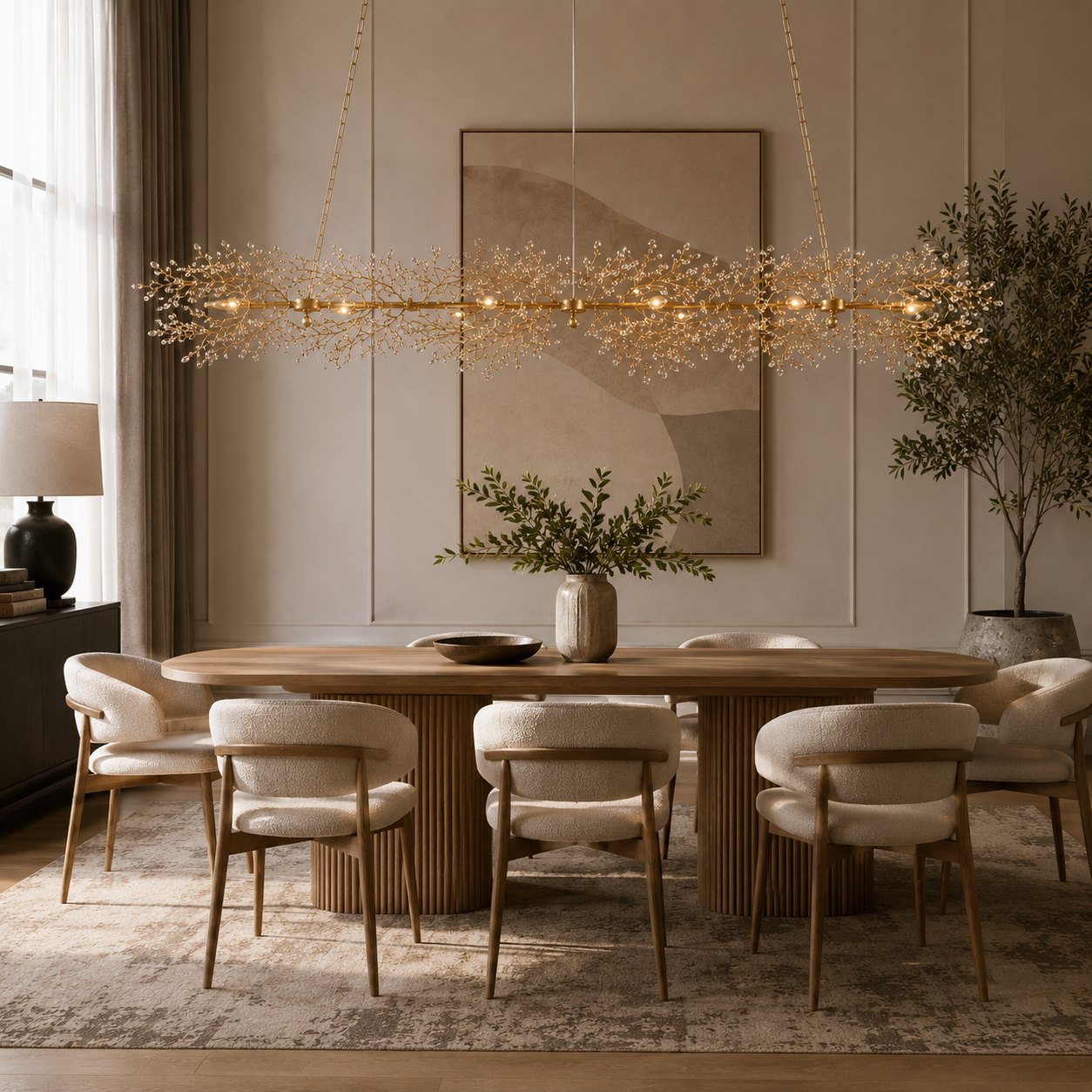 Modern Chandelier Light Hanging Metal and Glass Dimmable 8 Bulb Fixture Adjustable Length