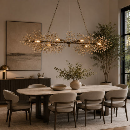 Modern Chandelier Light Hanging Metal and Glass Dimmable 8 Bulb Fixture Adjustable Length