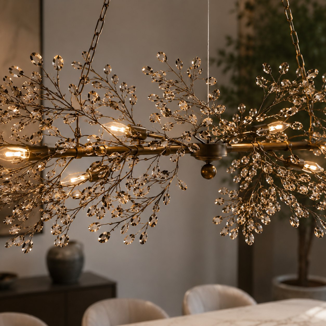 Modern Chandelier Light Hanging Metal and Glass Dimmable 8 Bulb Fixture Adjustable Length