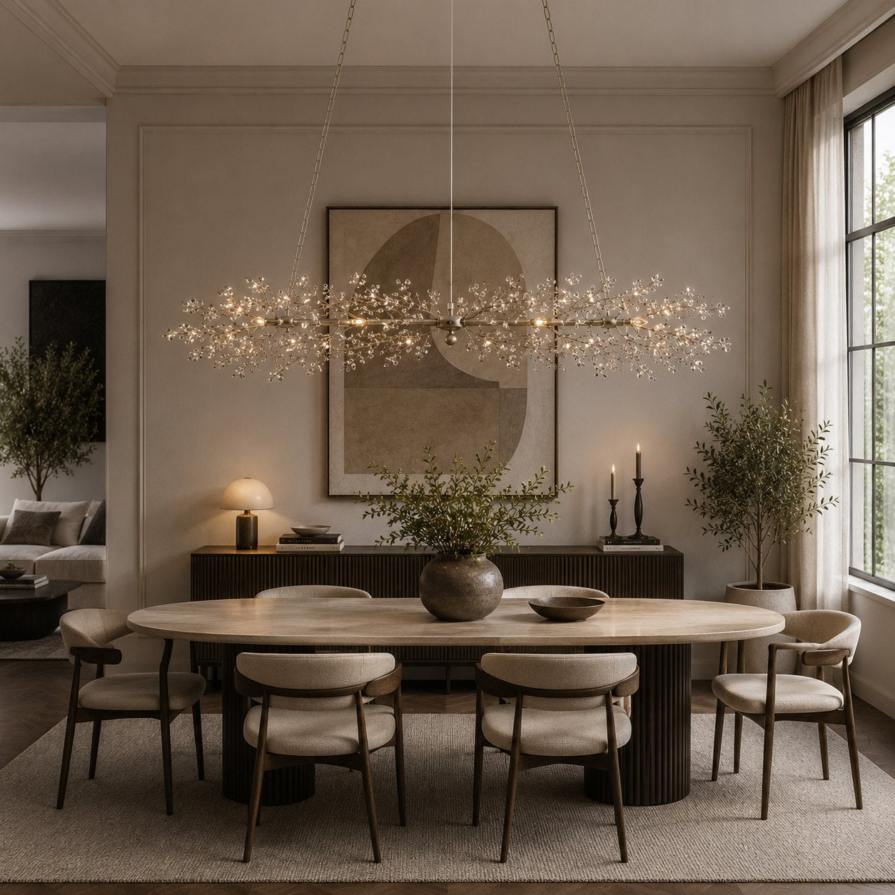 Modern Chandelier Light Hanging Metal and Glass Dimmable 8 Bulb Fixture Adjustable Length